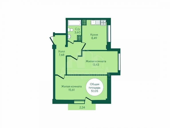 
  Продается 2-комн. квартира 51.05 м². Фото 1.
