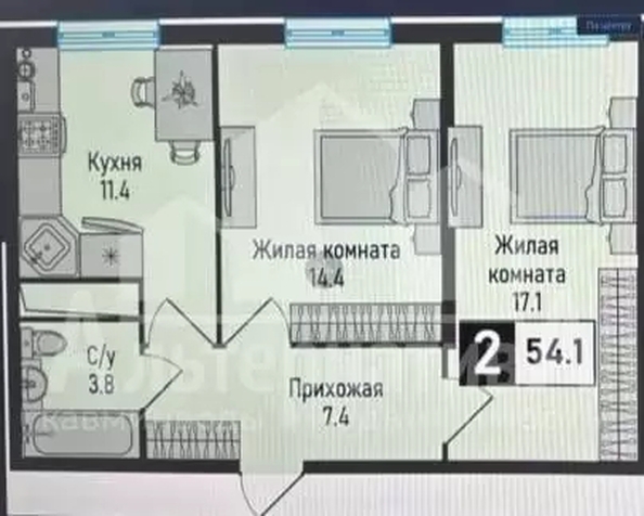 
  Продается 2-комн. квартира 54.1 м². Фото 3.