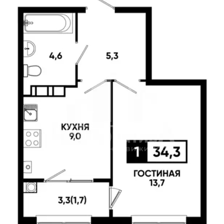 
  Продается 1-комн. квартира 34.3 м². Фото 2.