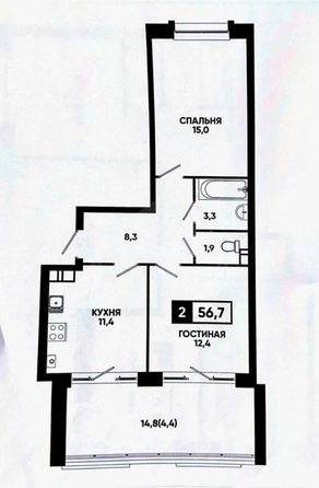 
  Продается 2-комн. квартира 52 м². Фото 1.