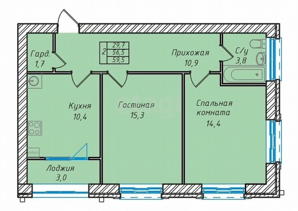 
   Продам 2-комнатную, 58.9 м², Алмазная ул, 20/3

. Фото 29.