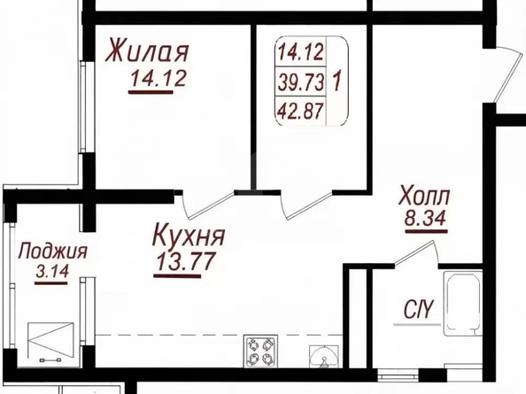 
  Продается 1-комн. квартира 42.87 м². Фото 6.