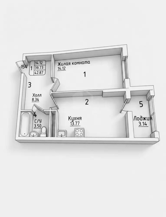
  Продается 1-комн. квартира 42.9 м². Фото 2.