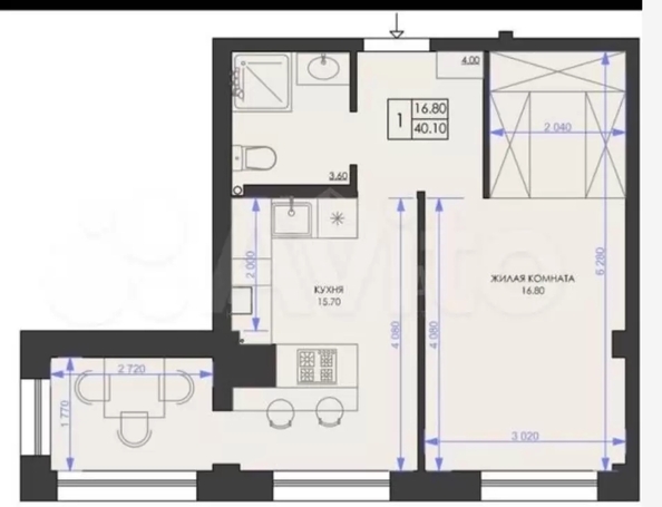 
  Продается 1-комн. квартира 42 м². Фото 2.