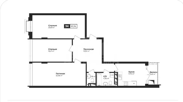 
  Продается 3-комн. квартира 97.76 м². Фото 1.