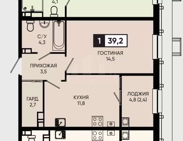 
  Продается 1-комн. квартира 41.6 м². Фото 6.