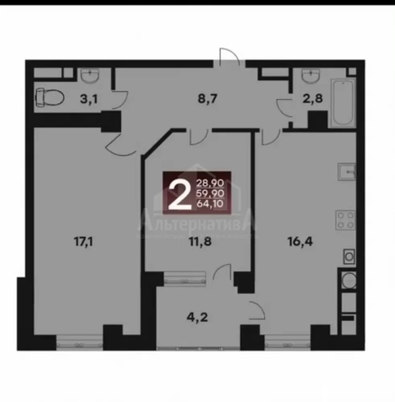 
  Продается 2-комн. квартира 64.1 м². Фото 8.