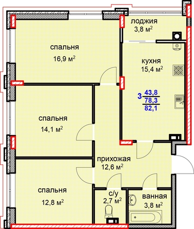 
   Продам 3-комнатную, 82.1 м², Суворов, дом 1

. Фото 2.