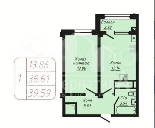 
   Продам 1-комнатную, 39.6 м², Фоменко ул

. Фото 3.