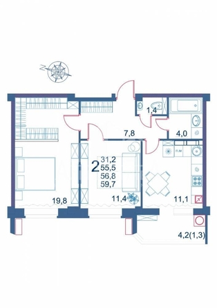 
  Продается 2-комн. квартира, 59.7 м², Шмидта ул
. Фото 2.