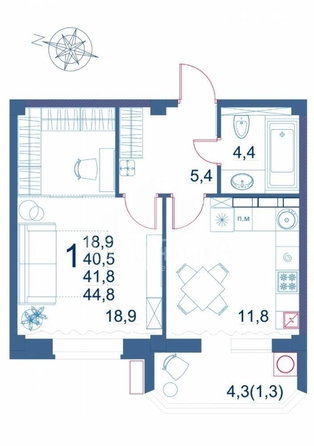 
  Продается 1-комн. квартира 44.8 м². Фото 1.