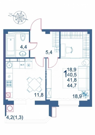 
  Продается 1-комн. квартира 44.8 м². Фото 6.