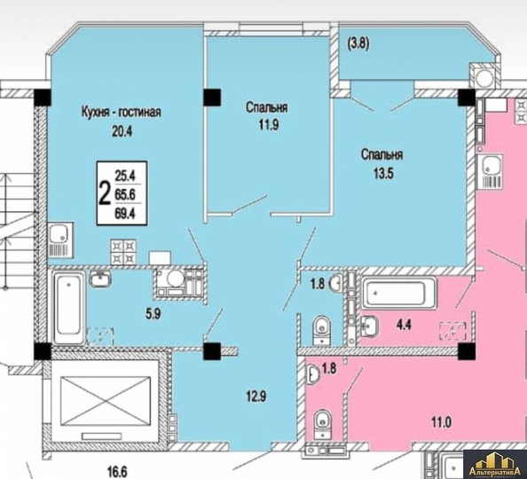 
  Продается 2-комн. квартира 69.4 м². Фото 6.