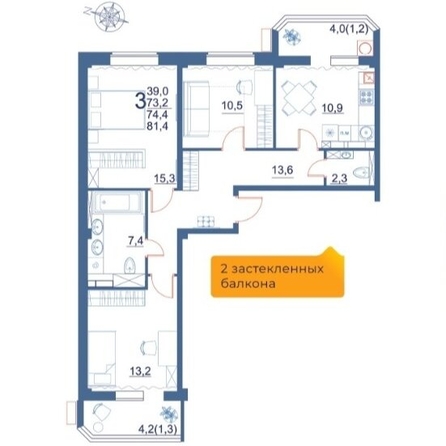 
  Продается 3-комн. квартира 81.4 м². Фото 2.