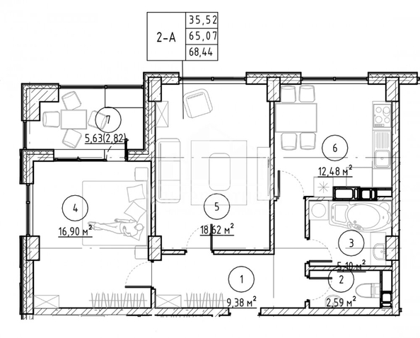 
  Продается 2-комн. квартира 68.44 м². Фото 2.