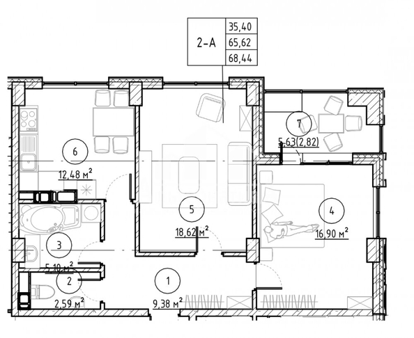 
  Продается 2-комн. квартира 68.44 м². Фото 3.