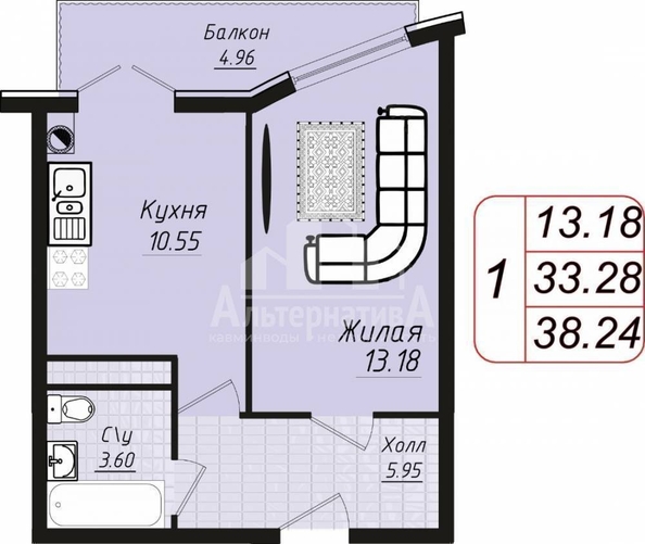 
  Продается 1-комн. квартира 38.24 м². Фото 10.