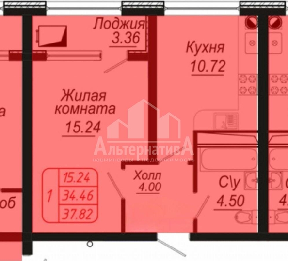 
   Продам 1-комнатную, 37.82 м², 40 лет Октября ул

. Фото 13.