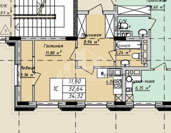 
   Продам 1-комнатную, 32.64 м², Гоголя ул

. Фото 1.