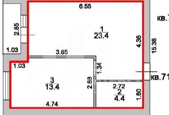 
   Продам 1-комнатную, 41.2 м², Замковая ул

. Фото 2.