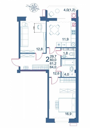 
  Продается 2-комн. квартира 64 м². Фото 7.