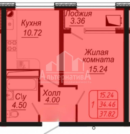 
  Продается 1-комн. квартира, 37.82 м², 40 лет Октября ул
. Фото 3.