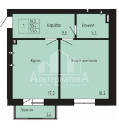 
  Продается 1-комн. квартира 53.6 м². Фото 1.