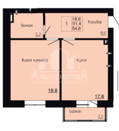
  Продается 1-комн. квартира 54.6 м². Фото 1.