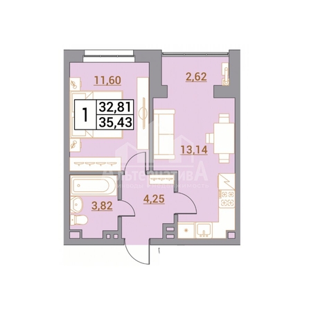
  Продается 1-комн. квартира 35.43 м². Фото 1.