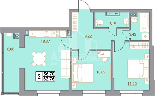 
  Продается 2-комн. квартира 62.76 м². Фото 1.