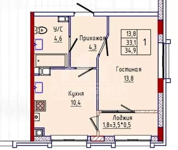 
  Продается 1-комн. квартира 34.9 м². Фото 13.