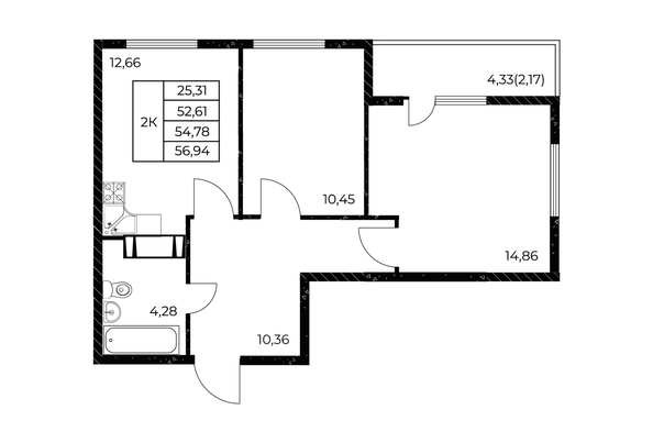 
  Продается 2-комн. квартира 56.94 м², в ЖК Звезда Столицы 2. Фото 1.