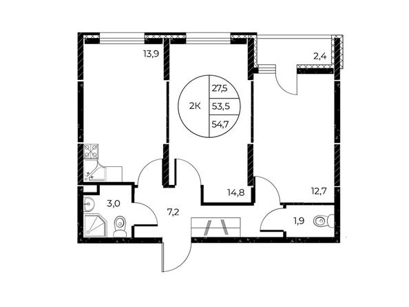 
  Продается 2-комн. квартира 54.7 м², в ЖК Панорама на Театральном, литера 1. Фото 2.