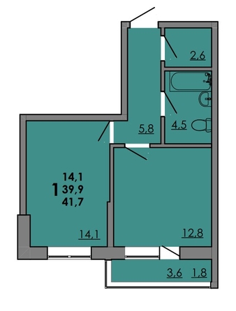
  Продается 1-комн. квартира 41.7 м², в ЖК Грей, кв-л 11-3. Фото 1.
