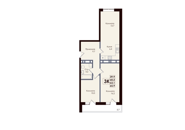 
  Продается 3-комн. квартира 63.1 м², в ЖК Академия, 3 этап. Фото 1.