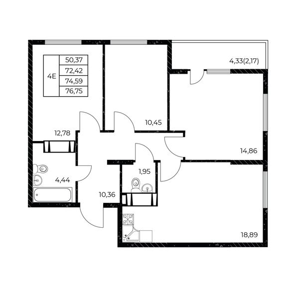 
  Продается 3-комн. квартира 76.75 м², в ЖК Звезда Столицы 2. Фото 1.