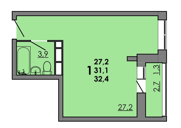 
  Продается студия 32.4 м², в ЖК Грей, кв-л 11-3. Фото 1.
