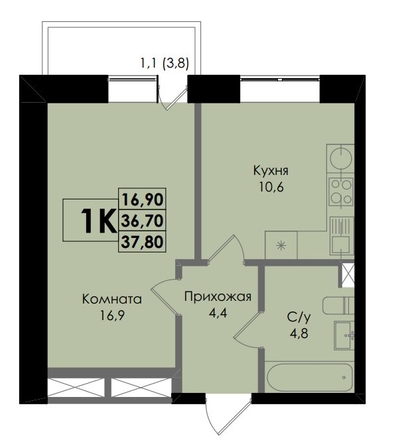 
  Продается 1-комн. квартира 37.8 м², в ЖК Ботаника, дом 1. Фото 1.