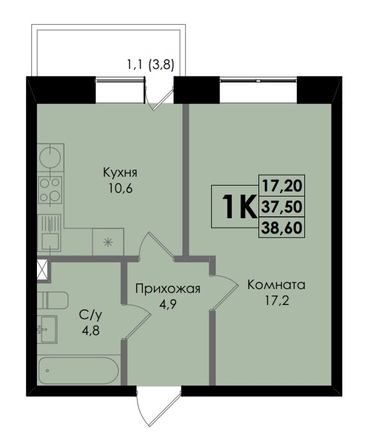 
  Продается 1-комн. квартира 38.6 м², в ЖК Ботаника, дом 1. Фото 1.