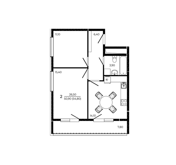 
  Продается 2-комн. квартира 54.8 м², в ЖК ПРИТЯЖЕНИЕ, литер 3. Фото 1.