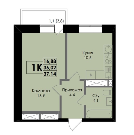 
  Продается 1-комн. квартира 37.14 м², в ЖК Ботаника, дом 1. Фото 1.