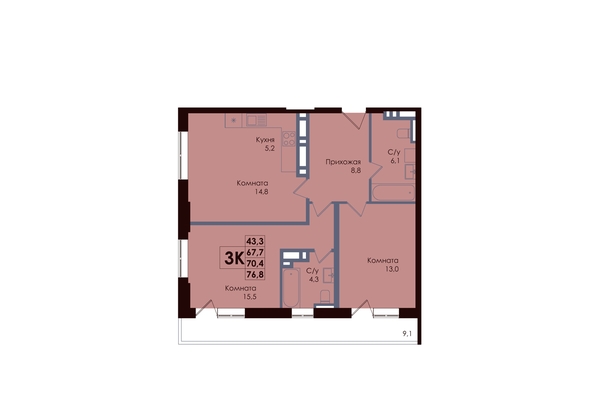 
  Продается 3-комн. квартира 71.86 м², в ЖК Академия, 1 этап. Фото 1.
