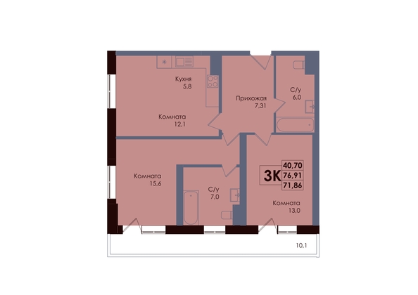 
  Продается 3-комн. квартира 71.86 м², в ЖК Академия, 1 этап. Фото 1.