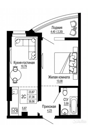 
  Продается 2-комн. квартира 37 м². Фото 2.