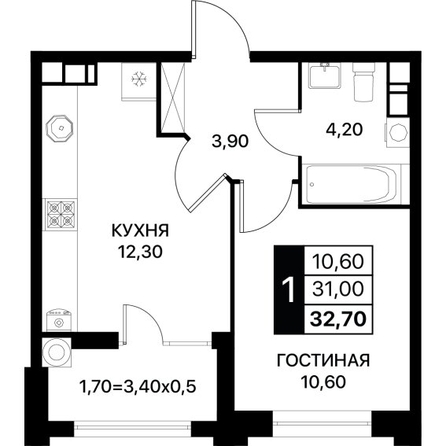 
  Продается 1-комн. квартира 32.7 м². Фото 10.