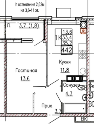 
  Продается 1-комн. квартира 36 м². Фото 28.