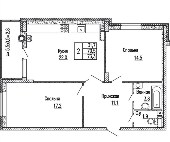 
  Продается 2-комн. квартира 77 м². Фото 15.
