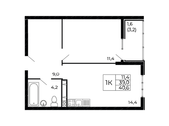 
  Продается 1-комн. квартира 40.6 м². Фото 1.