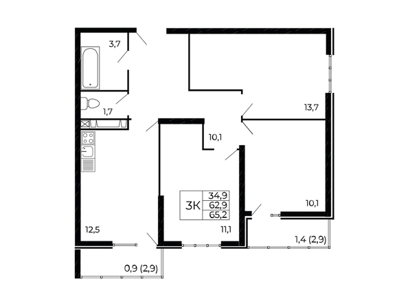 
  Продается 3-комн. квартира 65.2 м². Фото 1.