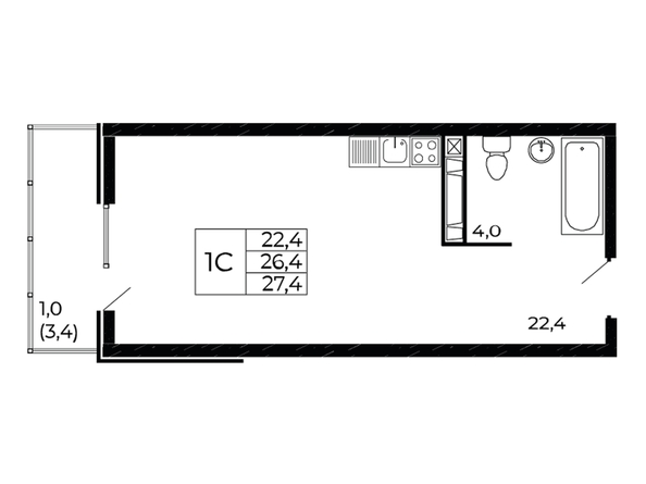 
  Продается студия 27.65 м², в ЖК Западные Аллеи, литера 6.3. Фото 1.